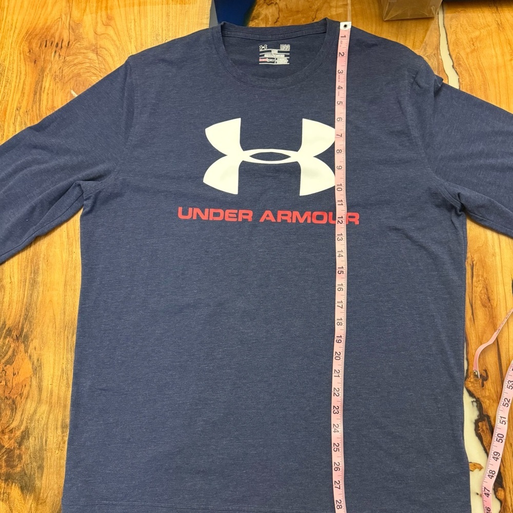 Under Armour HeatGear Long Sleeve Shirt Men LG Loose Navy Athletic Logo - Picture 2 of 7